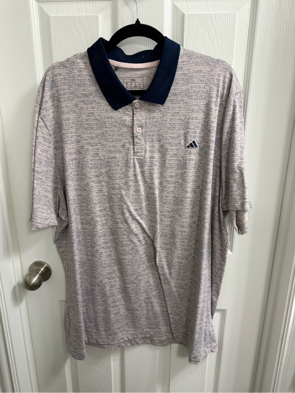 Adidas Golf Men's Heathered Gray/Pink Polo with Navy Collar